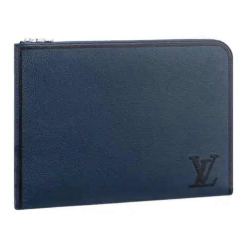 LOUIS VUITTON Cow Leather Clutch Large Men's Blue