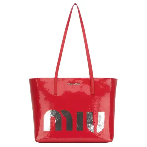 MIU MIU Sequins With Leather Tote Bag, Shopping Bag, Handbag Women's Red