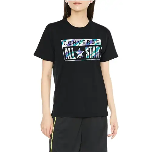 Converse T Shirts Women's Black Crew Neck Moderate Straight Fit