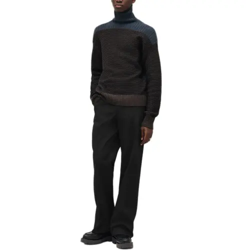 HERMES Sweaters Men's Blue Brown Turtleneck Moderate