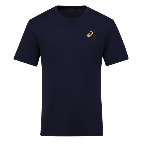 ASICS T Shirts Unisex Marine Blue Crew Neck