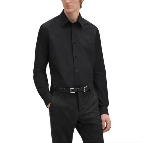 HERMES Shirts Men's Black Lapel Moderate