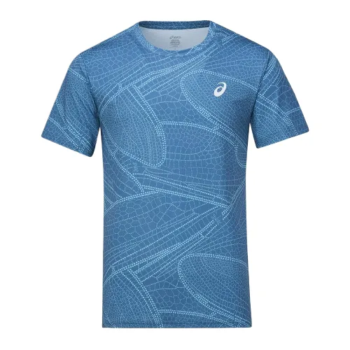 ASICS T Shirts Men's Blue Crew Neck Moderate Straight Fit