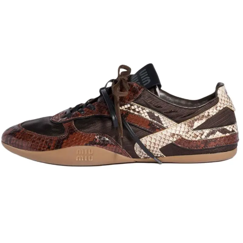 MIU MIU Miu Miu Gymnasium round toe lace-up python print low-top lifestyle shoes for women dark brown