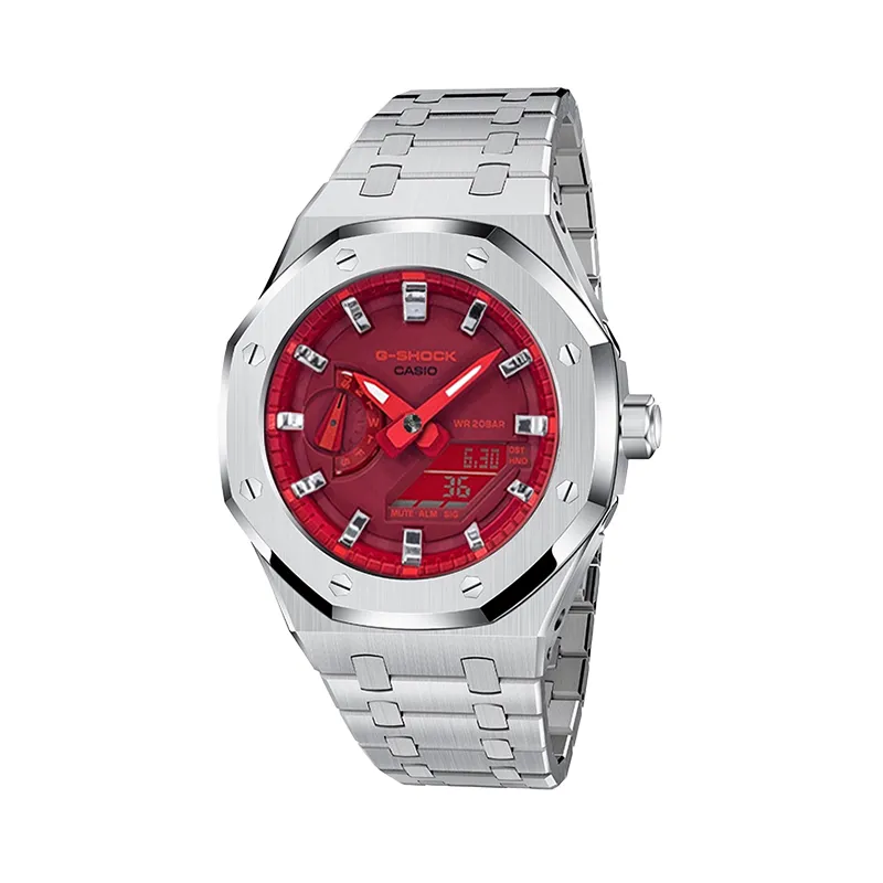 CASIO Custom Collection Electronic Movement Stainless Steel Strap Watch Unisex Red Watch Dial