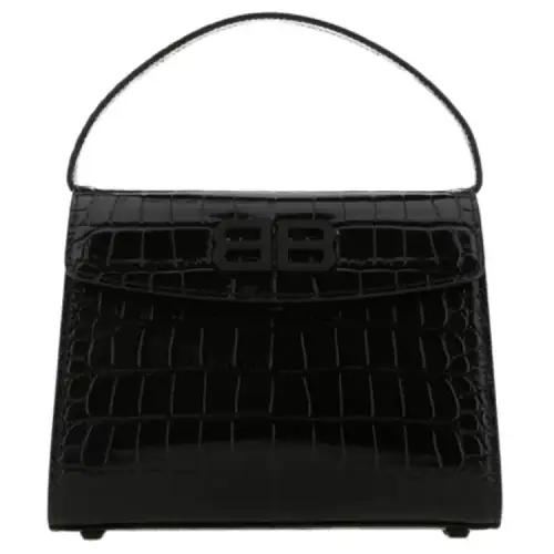 Balenciaga Crocodile Pattern Cow Leather Handbag Women's Black