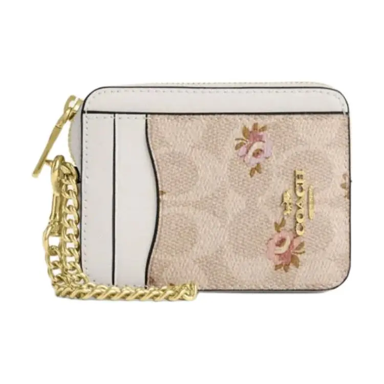 COACH Coated Canvas Card Holder Women's Gold & Sand