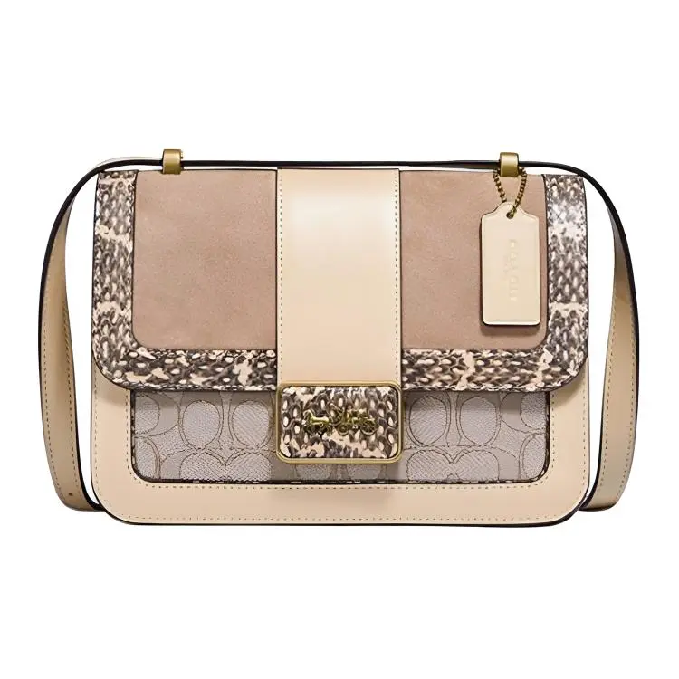 COACH Alie Jacquard Fabric With Refined Calfskin And Suede Snake Leather Crossbody Bags Regular Women's Beige Monogram