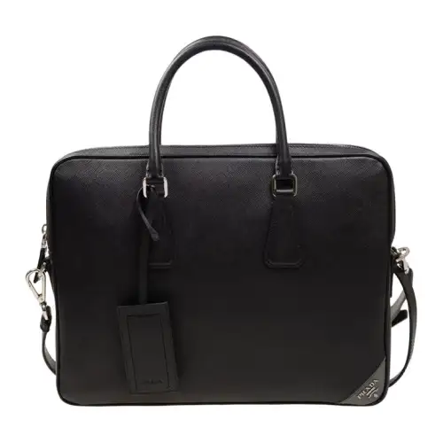 PRADA Saffiano Leather Portable One Shoulder Crossbody Briefcase Men's Black