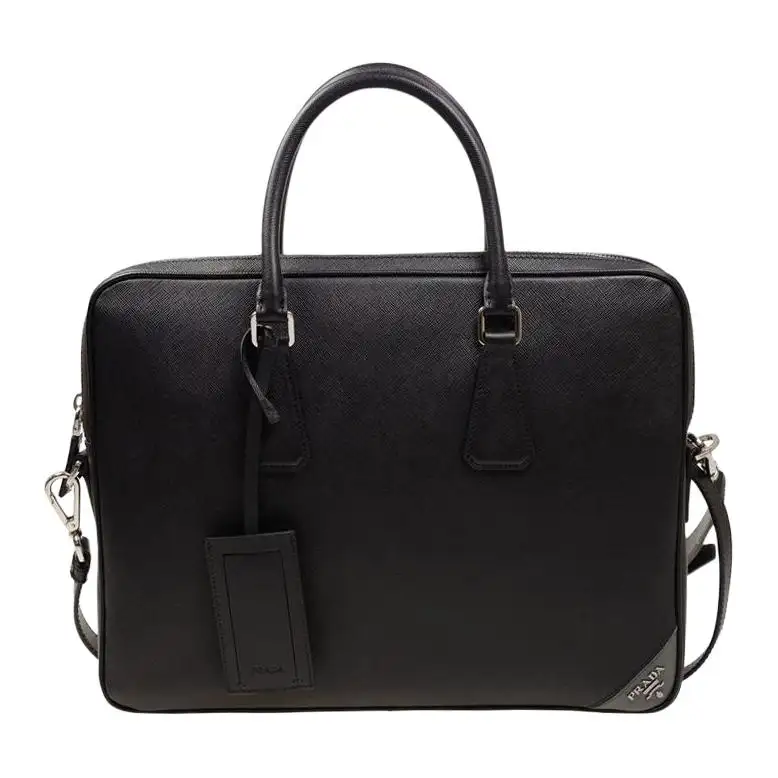 PRADA Saffiano Leather Portable One Shoulder Crossbody Briefcase Men's Black
