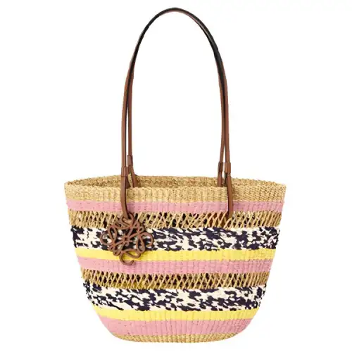 LOEWE Basket Cow Leather Tote One Shoulder Handbag Women's Linen