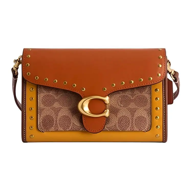 COACH Tabby Cow Leather With Artificial Leather Crossbody Bag, Shoulder Bag Small Women's Brown Yellow