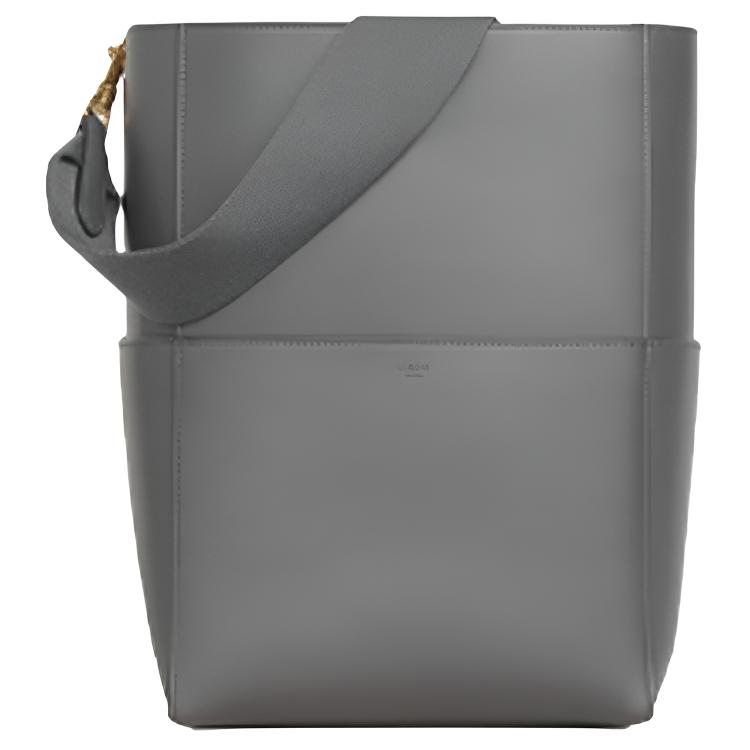 CELINE Sangle Cow Leather Handbag, Shoulder Bag, Crossbody Bag, Wide Strap Bucket Bag Large Women's Gray