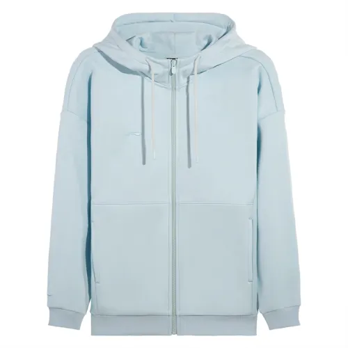 Li Ning Sweatshirts Women's Light Belly Blue Crew Neck Moderate Cardigan