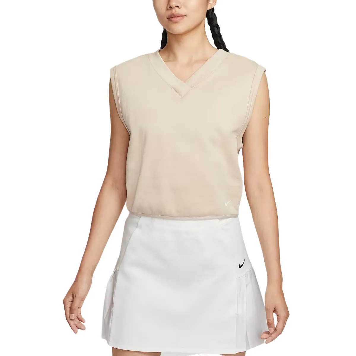 Nike Sleeveless Sports Shirts Women's Beige Moderate Straight Fit
