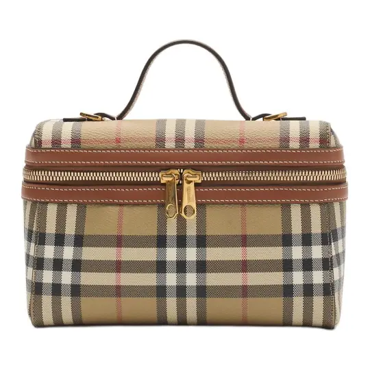 Burberry Vanity Polyurethane Makeup Bag Regular Women's Beige & Stone Pine & Brown