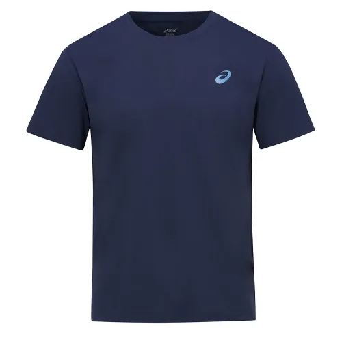 ASICS T Shirts Unisex Marine Blue Crew Neck