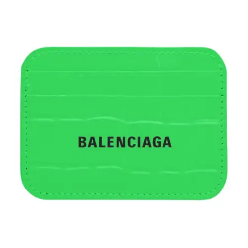 Balenciaga Cow Leather Card Holder Women's Neon Green