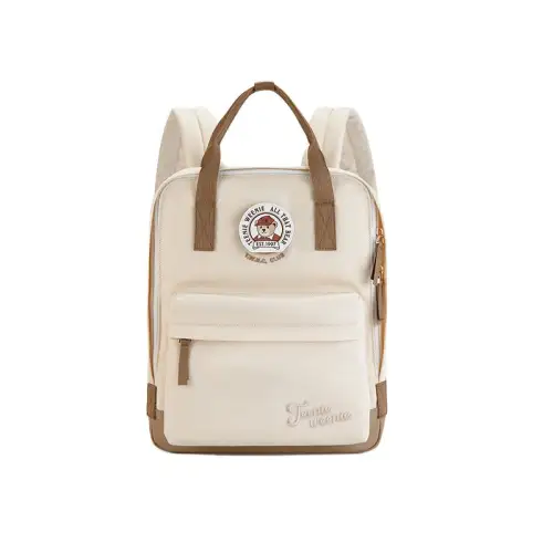 Teenie Weenie Pu Backpack Large Unisex Black & Burgundy/Khaki & Brown & Coffee