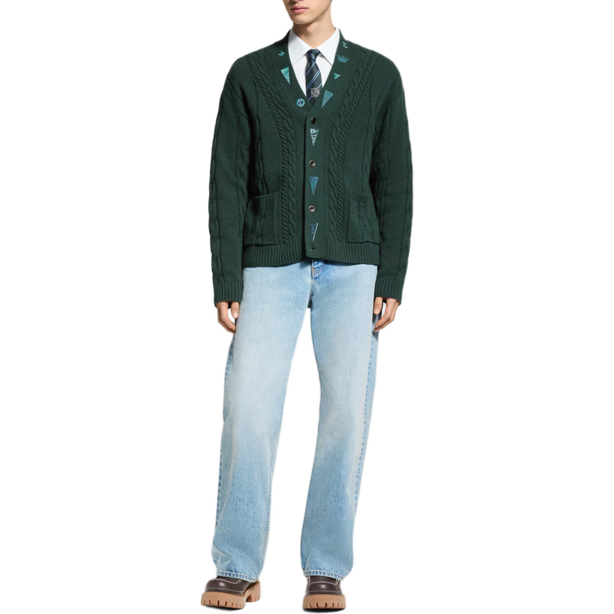 LOUIS VUITTON Embroidered Cable Knit Cardigan