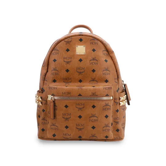 MCM Stark классическая пресбиопическая двусторонняя заклепка для поездок на работу, искусственная кожа и кожа, рюкзак, маленький размер, одинаковый стиль для мужчин и женщин, модель для пар, цвет коричневый коньяк
