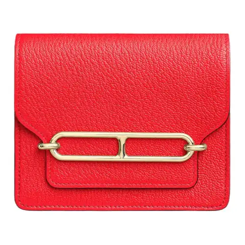 HERMES Roulis Gold tone Lock Slim Goatskin Fanny Pack Wallet Regular Women's Heart Red