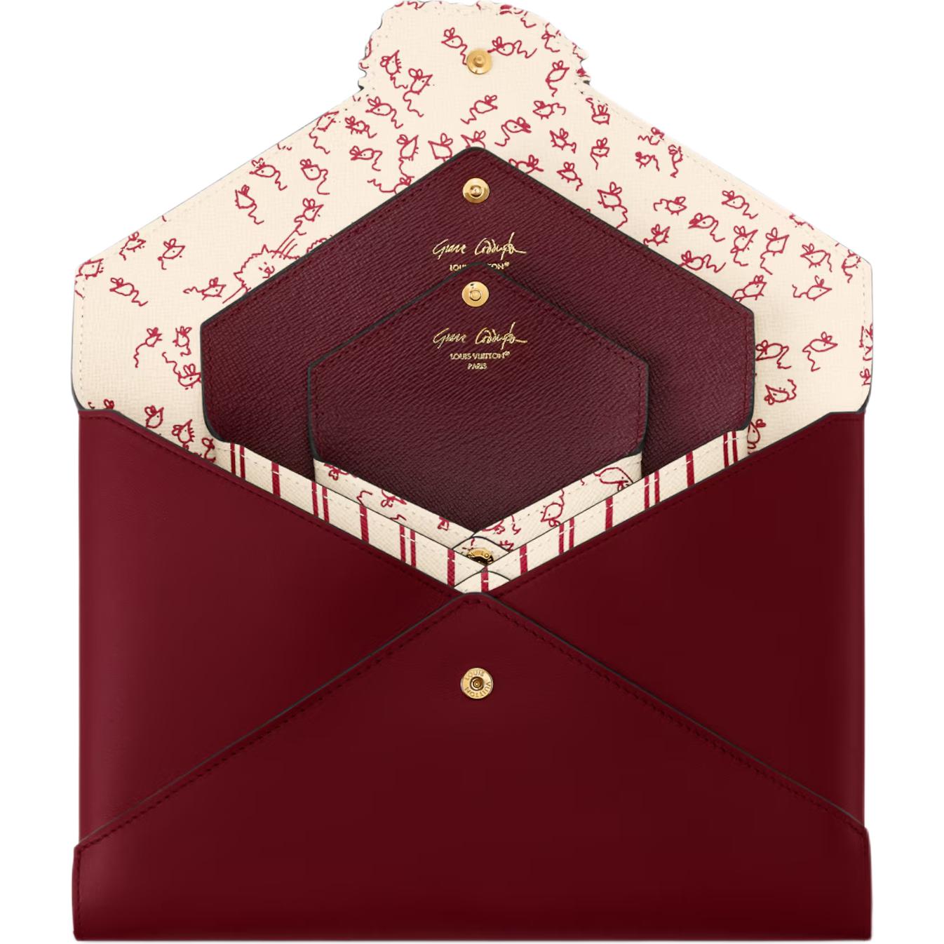 Женская сумка Louis Vuitton x Grace Coddington Catogram Kirigami Pochette (малиново-бежевая) — фото 3