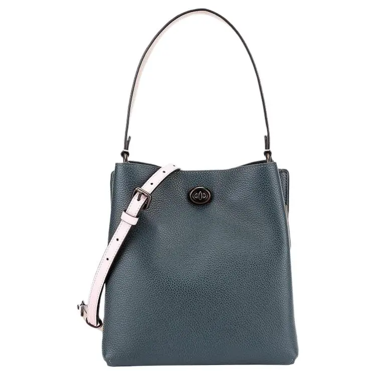 COACH Town Leather Shoulder Bag Small Women's Dark Ink Green & Pink