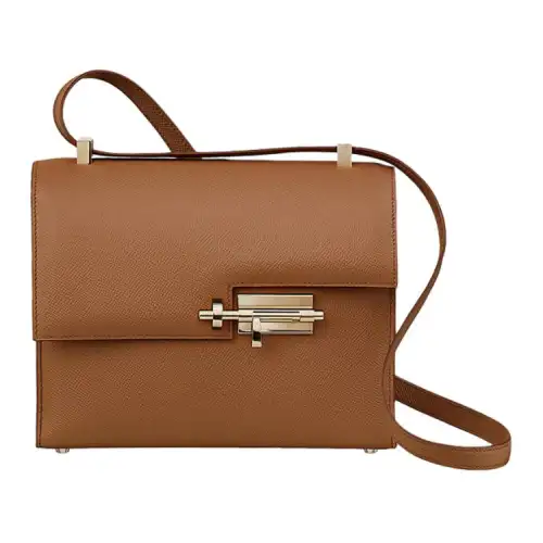 HERMES Verrou Cow Leather Crossbody Bags Women's Gold Brown