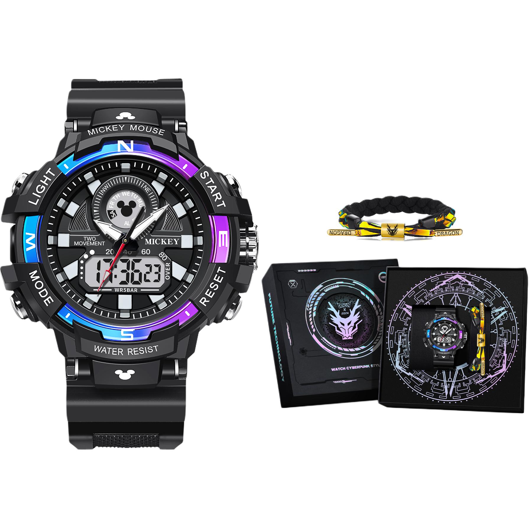 Disney Disney, sports neon digital watch for students, electronic gift box, rubber watch strap, men's watch, black waterproof wear-resistant dial for boys, men's style