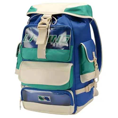 Li Ning Sports Fashion Collection Polyester Backpack Regular Unisex Blue Green White
