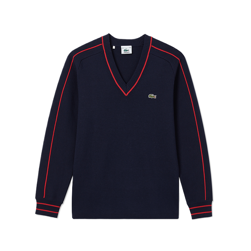 Мужской джемпер LACOSTE V-образный вырез (синий)