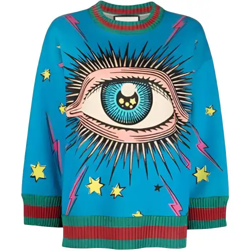 GUCCI Sweaters Women's Blue Crew Neck Moderate Other