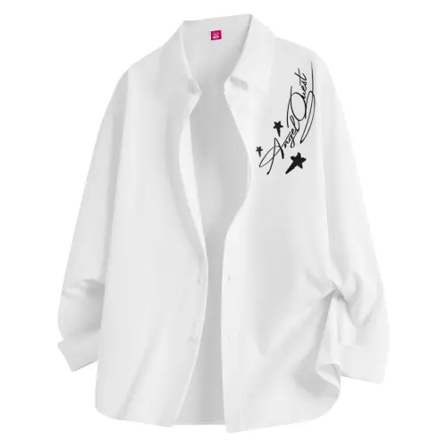 Disney Disney solid color simple comfortable drape top high street fashion popular lapel loose off-shoulder cardigan button floral letter star print versatile casual wear breathable trendy brand long-sleeved shirt same style for men and women