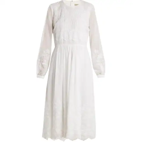 Burberry Long Sleeved Dresses Women's White Crew Neck Moderate Mid Length