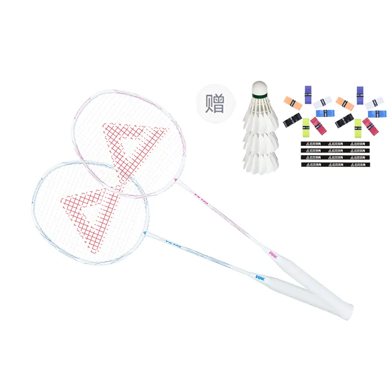 Peak VS series carbon composite badminton racket, ultra-light, good-looking and durable, threaded and ball-control type (both defensive and defensive), advanced, double-shot couple model, pink blue