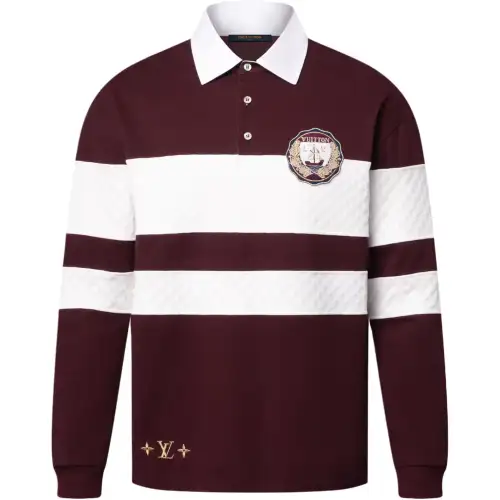 LOUIS VUITTON Damier Striped Long Sleeved Polo Shirt