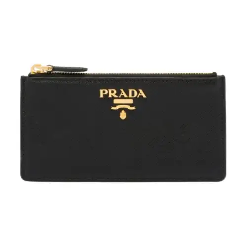 PRADA Saffiano Leather Card Holder Women's Black