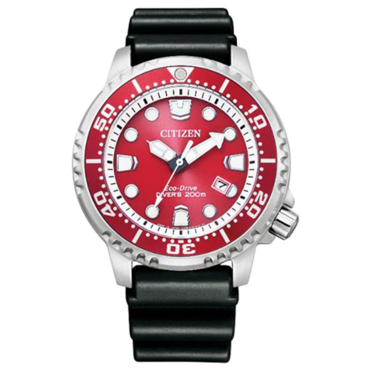 CITIZEN PROMASTER Light Powered Quartz Movement Rubber Strap Watch Men's Watches Red Watch Dial