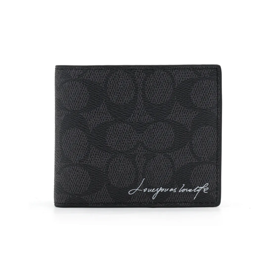 COACH Billfold Wallet Coated Canvas Cool Play Koala, Love You Wallet Men's Black