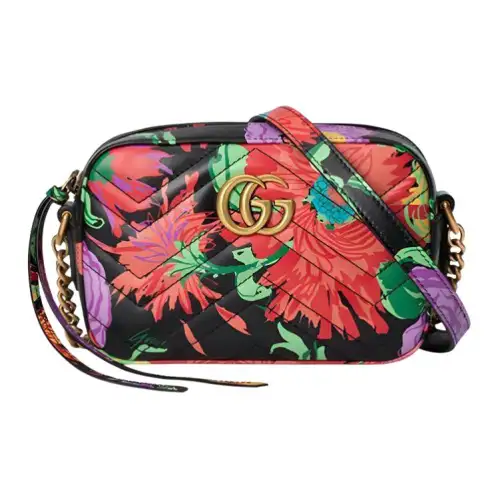 GUCCI Quilted Leather Shoulder Bag Medium Women's Black & Multicolor