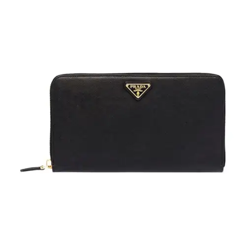 PRADA Long Cow Leather Wallet Women's Black