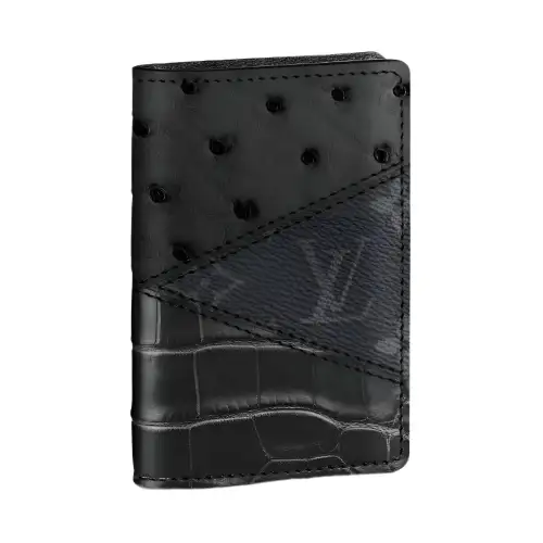LOUIS VUITTON Ostrich Leather Wallet Men's Black