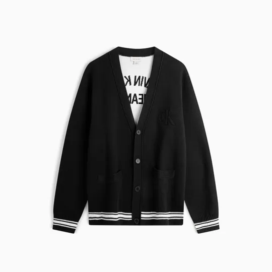 Calvin Klein Knitwear Unisex UB1 Space Black V Neck Moderate Cardigan
