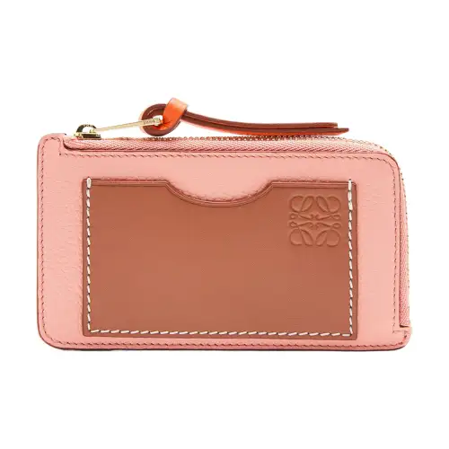 LOEWE Soft Grain Cow Leather Card Holder Women's Cherry Blossom Pink & Brown & Tan