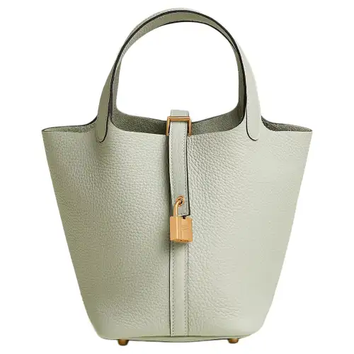 HERMES Picotin Lock Clemence Cow Leather Basket Bag, Bucket Bag, Handbag 18 Women's 0W Gris Neve Crystal Gray