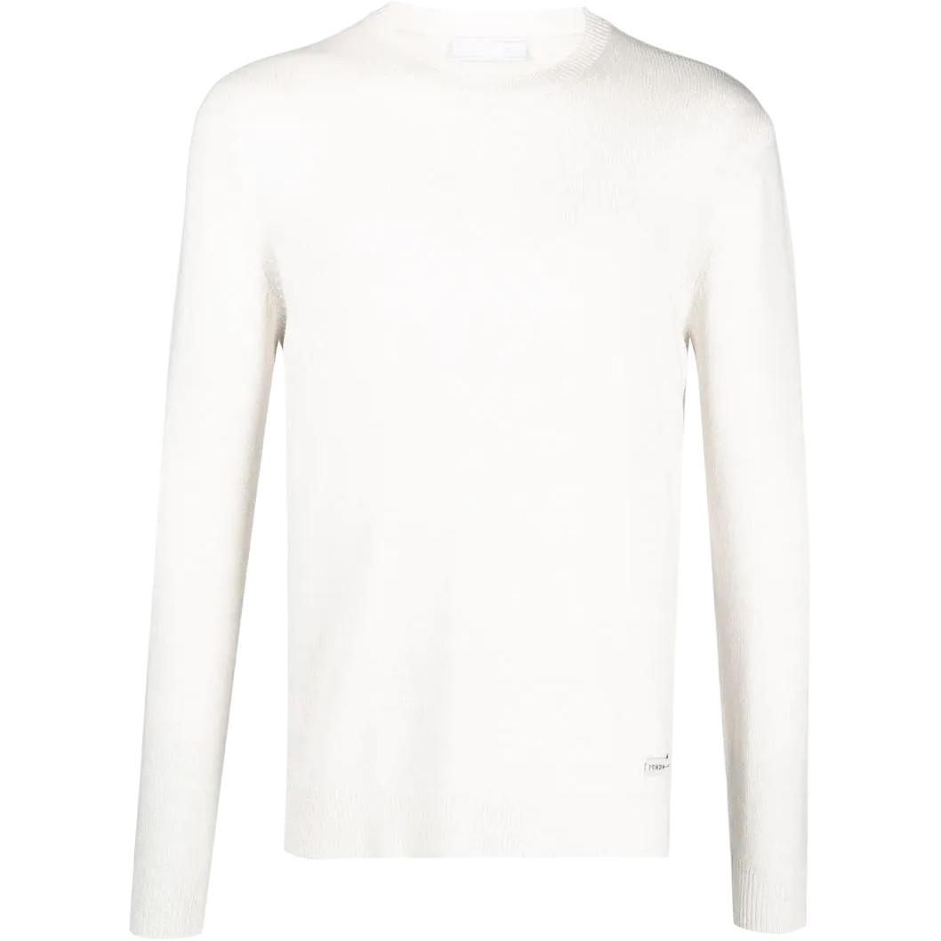 PRADA Cashmere Sweaters Men's White Crew Neck Moderate