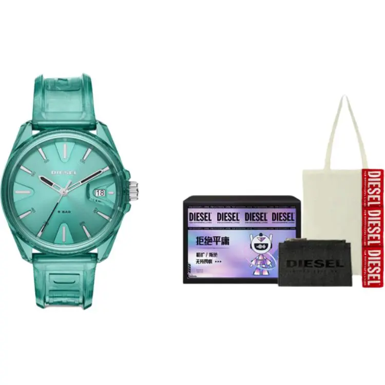 DIESEL MS9 Collection Wrist Watches Quartz Movement Silicone Strap 44mm Blue Dial Unisex DZ1928