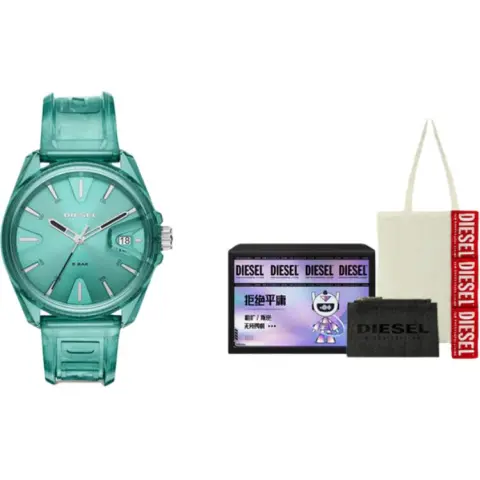 DIESEL MS9 Collection Wrist Watches Quartz Movement Silicone Strap 44mm Blue Dial Unisex DZ1928