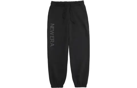 New Era FW23 Letter Logo Fleece Lined Thermal Elastic Cuff Casual Pants Unisex Black